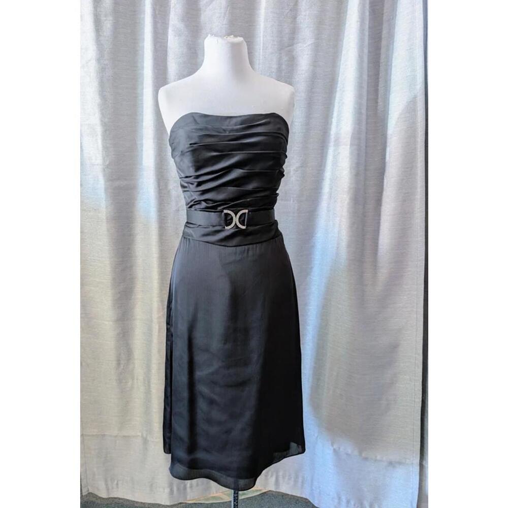 Black Chiffon Strapless Cocktail Dress with Rhinestone Belt size 10